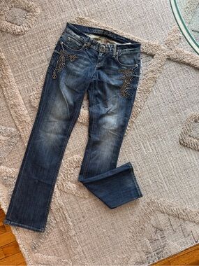 GUESS Premium Women's Blue Embellished Bootcut Jeans